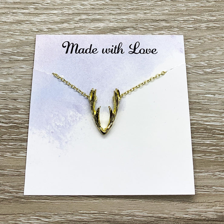 Antlers Necklace with Personalized Card, Reindeer Jewelry, Animal Lover Jewelry, Deer Necklace, Motivational Gift, Inspirational Gift, Elk