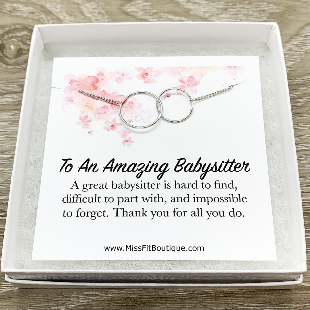 Amazing Babysitter Gift, Interlocking Circles Necklace, Circular Pendant, Linked Circles Necklace, Thank You Gift for Babysitter, Christmas
