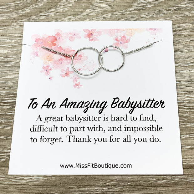 Amazing Babysitter Gift, Interlocking Circles Necklace, Circular Pendant, Linked Circles Necklace, Thank You Gift for Babysitter, Christmas