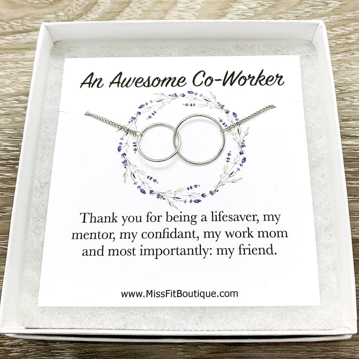 Amazing Coworker Gift, Interlocking Circles Necklace, Circular Pendant, Linked Circles Necklace, Gift for Colleague, Retirement Gift