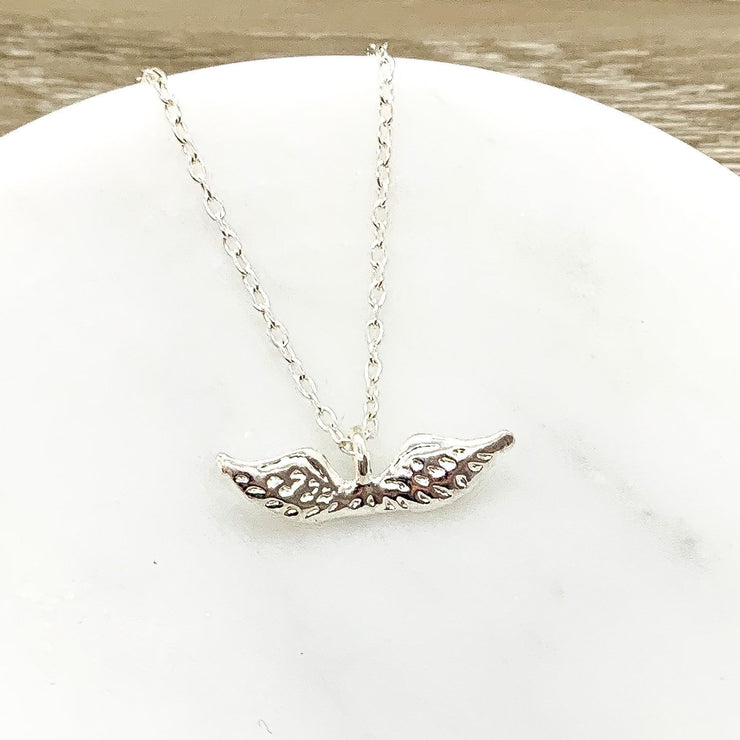 Double Angel Wings Necklace Silver, Angel Pendant, Loss Necklace, Remembrance Gift, Guardian Angel Gift, Keepsake Necklace, Loss of Mom