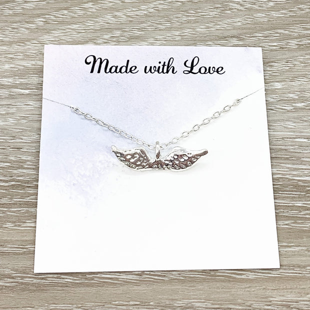 Double Angel Wings Necklace Silver, Angel Pendant, Loss Necklace, Remembrance Gift, Guardian Angel Gift, Keepsake Necklace, Loss of Mom