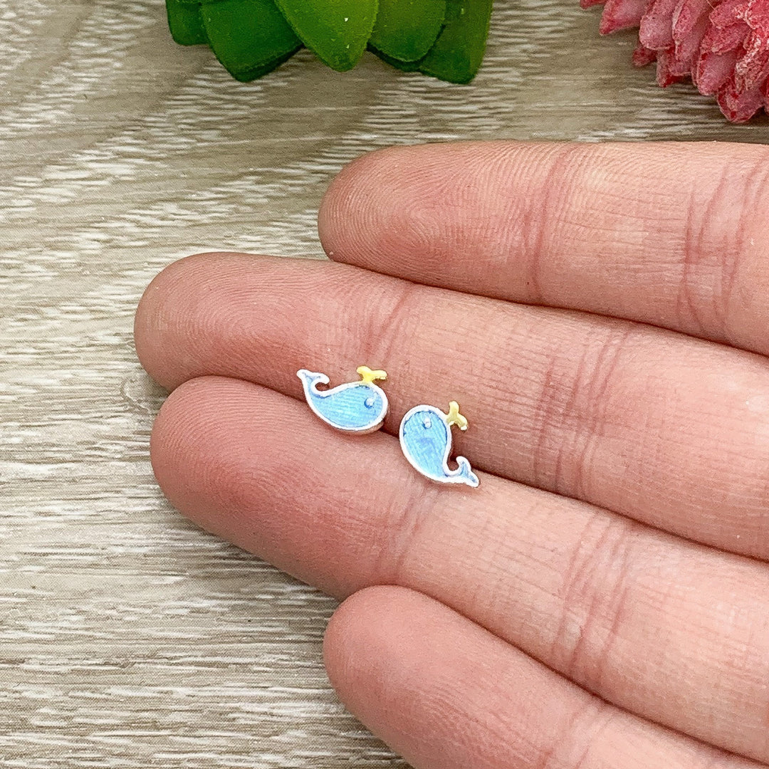 Tiny Whale Stud Earrings, Animal Earrings, Fish Jewelry, Minimalist Stud Earrings, Nature Gift, Sea, Summer, Boho Earrings, Stocking Stuffer
