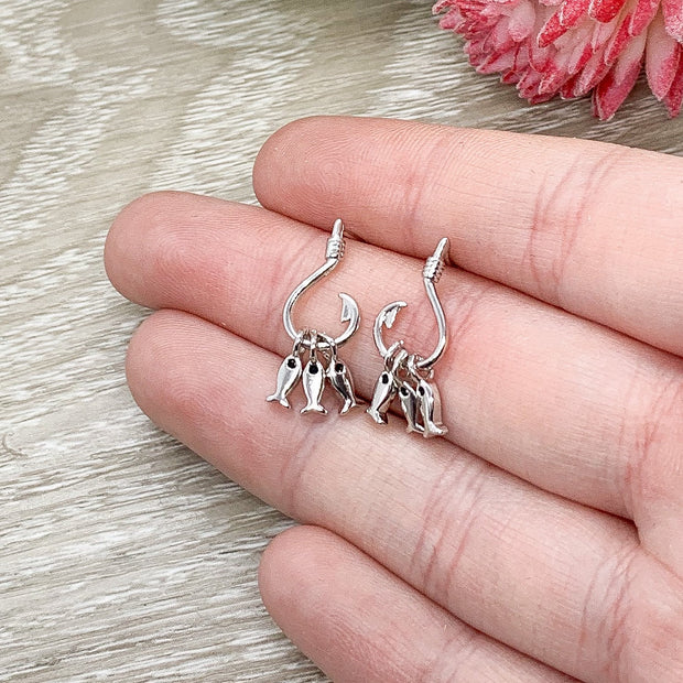 Fish Hook Stud Earrings, Sterling Silver Earrings, Dainty Jewelry, Fishing Jewelry, Gift for Best Friend, Holiday Jewelry, Gift for Mother
