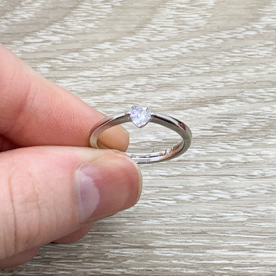 Dainty Heart Ring, Tiny Diamond Statement Ring, Sterling Silver Jewelry, Promise Ring, Friendship Gift, Gift for Mom, Gift from Boyfriend