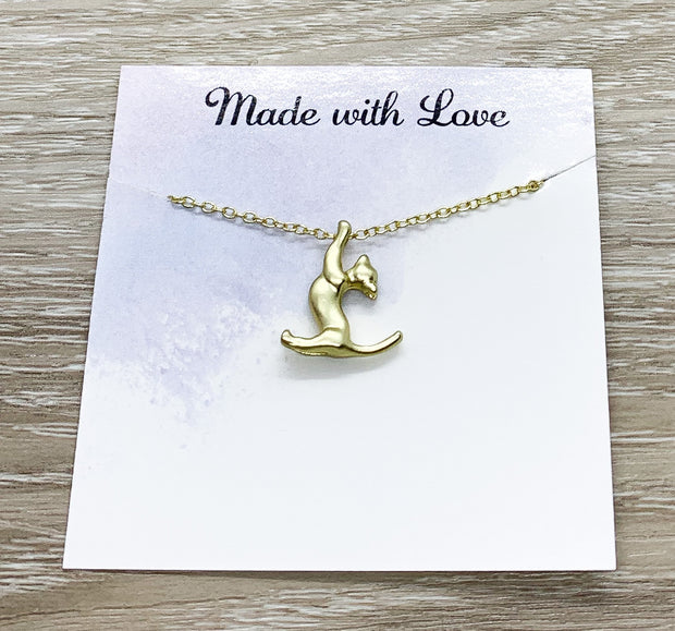 Cat Necklace Gold, Playful Cat Pendant, Kitten Necklace, Cat Lover Gift, Gift for Little Girl, Feline Jewelry, Birthday Gift for Her