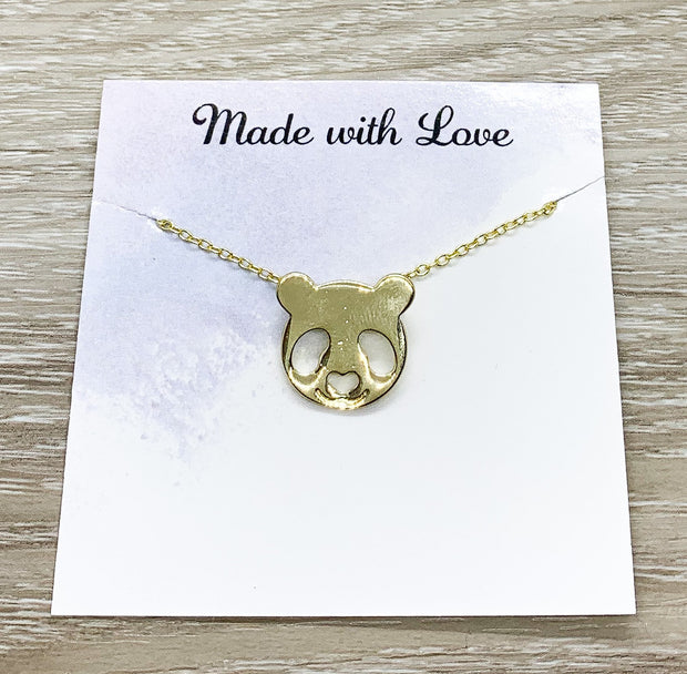 Panda Necklace Gold, Panda Head Pendant, Wild Animal Necklace, Animal Lover Gift, Gift for Little Girl, Zoo Jewelry, Birthday Gift for Her