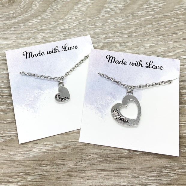 Mother and Daughter Necklace Set for 2, Interlocking Hearts Necklaces, Two Hearts Pendant, Every Day Necklace, Daughter Gift, Mother Gift