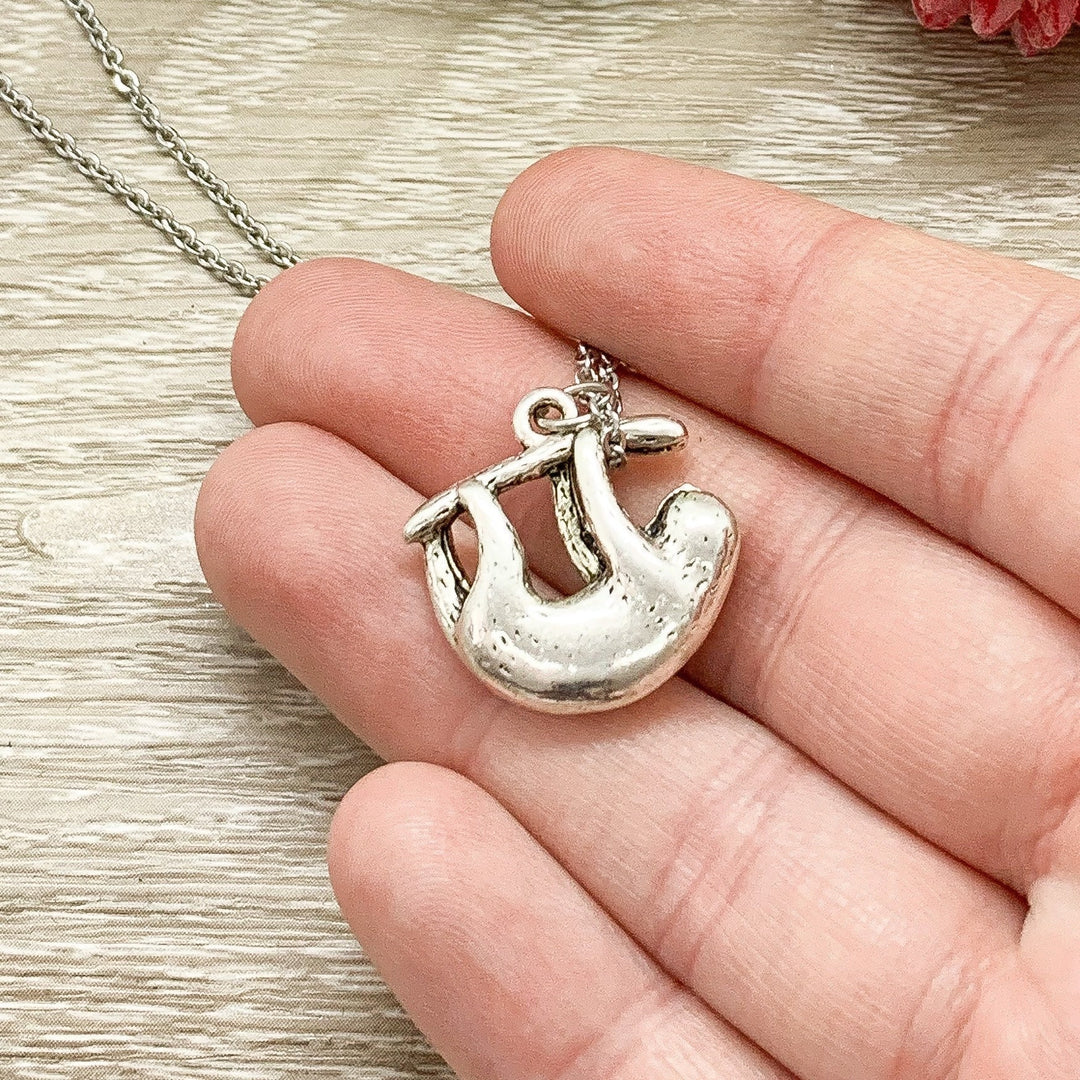 Hang In There Card, Sloth Necklace Silver, Dainty Sloth Jewelry, Animal Lover Gift, Cute Necklace, Uplifting Gift, Personalized Card for Her