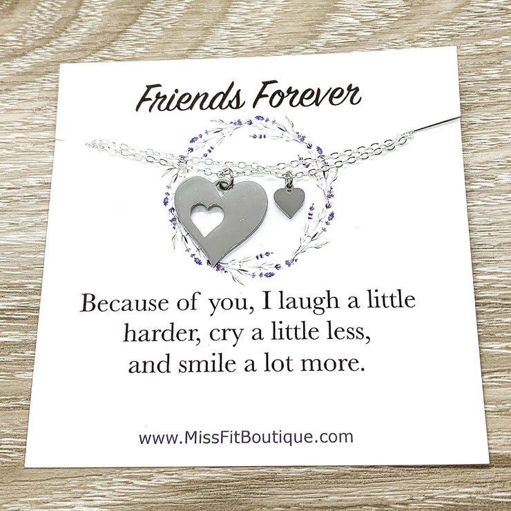 Heart Necklace Set for 2, Friendship Necklaces, Friends Forever Quote, Bestie Gift, Shareable Necklaces, Birthday Gift, Long Distance Friend