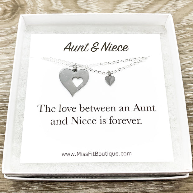 Aunt and Niece Gift, Heart Necklace Set for 2, Necklace Gift for Niece from Aunt, Niece Birthday Card, Gift from Auntie, Aunt Jewelry