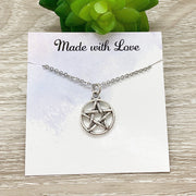 Silver Pentagram Necklace, Witch Pendant, Star Necklace, Celestial Jewelry, Friendship Necklace, Wiccan Necklace, Birthday Gift for Her