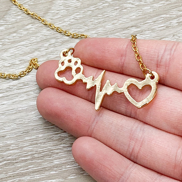 PawPrint Heartbeat Necklace, Cat EKG Pendant, Dog Heartbeat Necklace, Gift for Fur Mama, Cat Lover Gift, Dog Lover Jewelry, Stocking Stuffer