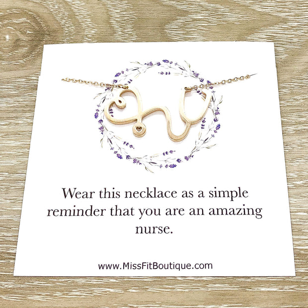 Amazing Nurse, Stethoscope Necklace, Nurse Appreciation Gift, Nursing Jewelry Gift, Thank You Gift from Patient, Nursing Student Gift