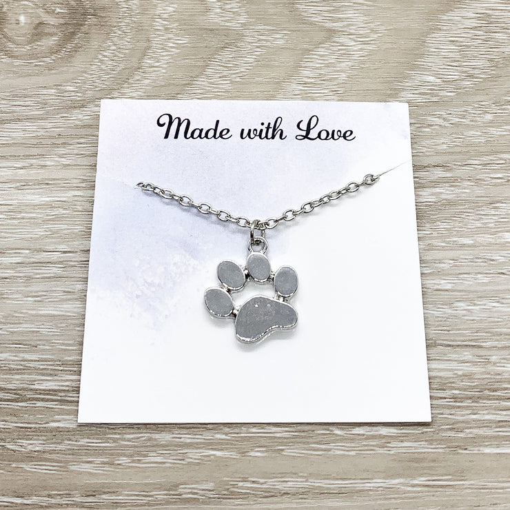 Paw Print Necklace Rose Gold, Dainty Paw Pendant, Minimal Pet Jewelry, Cat Lover Gift, Dog Owner, Paw Prints on your Heart Quote, Pet Loss