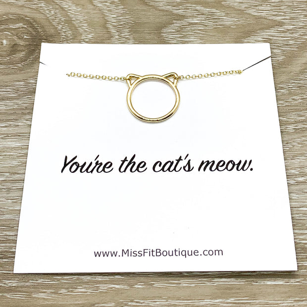 Purrfection Necklace Gold, Dainty Cat Ears Pendant, Minimal Cat Jewelry, Cat Lover Gift, Cat Owner Gift, You’re The Cat’s Meow Quote