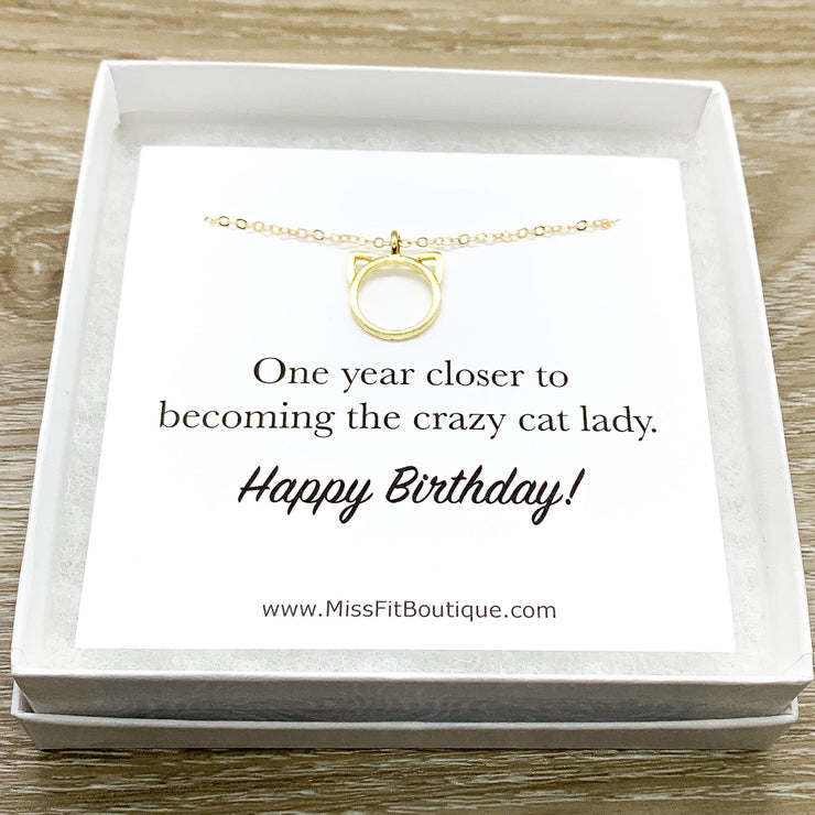 Happy Birthday Card, Purrfection Necklace Silver, Dainty Cat Ears Pendant, Minimal Cat Jewelry, Cat Lover Gift, Cat Owner Gift