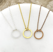 Karma Necklace, Rose Gold Open Circle Necklace, Circular Pendant, Gift for Friend, Infinity Circle, Eternity Jewelry, Layering Necklace
