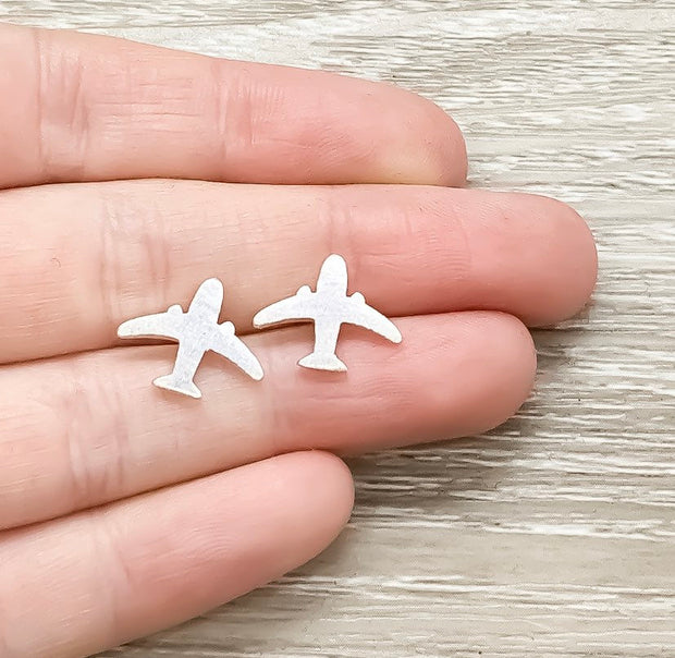 Tiny Airplane Stud Earrings, Silver Airplane Earrings, Dainty Airplane Jewelry, Minimalist Stud Earrings, Travel Gift, Travel Jewelry, Boho