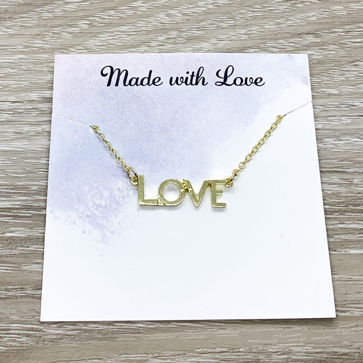 Gold LOVE Necklace Card, Love Jewelry, Generations Gift for Mom, Grandmother Necklace, Minimalist Jewelry, Mother Necklace Gift