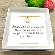 Peace Sign Necklace Gold, Peace Pendant, Quote Card, Simple Reminder Gift, Empowering Gift, Follow Your Dreams, Inspirational Gift