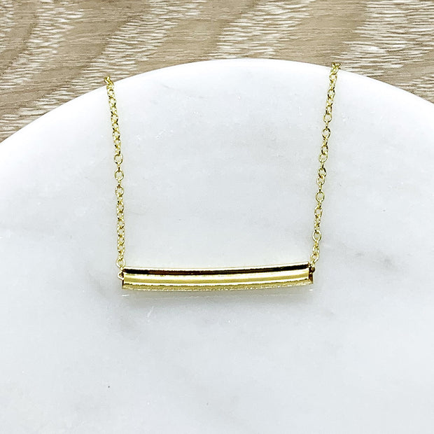 Curved Tube Necklace Gold, Minimalist Jewelry, Follow Your Heart, Bar Necklace, Inspirational Jewelry, Motivation Gift, Uplifting Jewelry