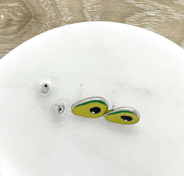 Tiny Avocado Earrings, Foodie Earrings, Green Enamel Stud Earrings, Unique Earrings for Her, Gift for Friend, Statement Earrings