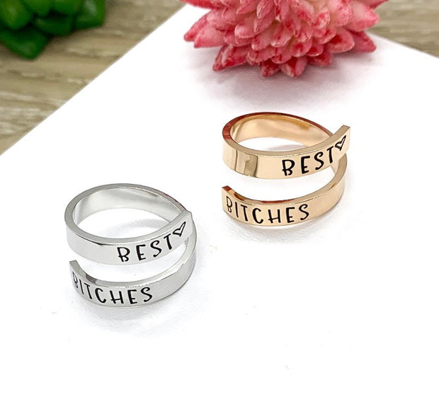 Best Bitches Wrap Ring, Friendship Jewelry, Mature Ring, Bestie Jewelry, Midi Ring, Thick Laser Engraved, Statement Ring, Gift for Friend