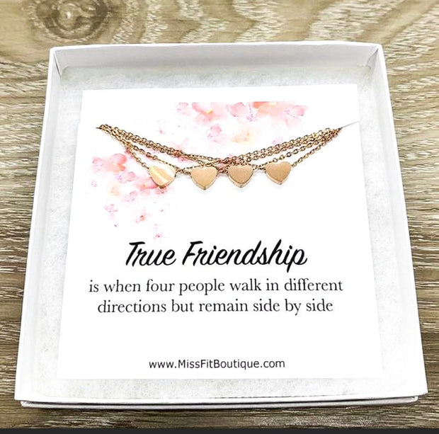 True Friendship Quote, Matching Heart Necklace Set for 4, Long Distance Friends, Simple Reminder Gift, Gift for Bestie, Gift for Best Friend