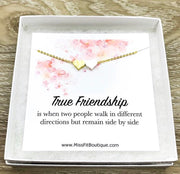 True Friendship Quote Necklace, 2 Hearts Pendant Necklace, BFF Necklace, Gift for Best Friend, Personalized Message Card, Birthday