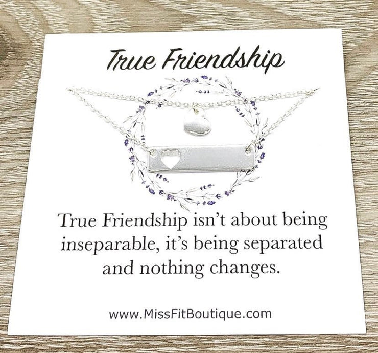 Hearts Necklace Set for 2, True Friendship Necklace with Personalized Card, Long Distance Friends Gift, Minimal Heart Jewelry