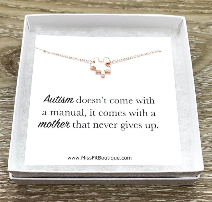 Motherhood Necklace, Autism Parent Gift, Rose Gold Puzzle Necklace, Silver Puzzle Jewelry, Autism Awareness Necklace, Jigsaw Puzzle Gift
