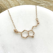 Rose Gold Serotonin Necklace, Happiness Jewelry, Molecular Necklace, Science Gift, Anatomy Molecule Pendant Necklace, Biology Jewelry
