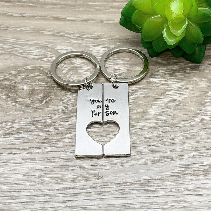You&#39;re My Person Matching Keychain Set for 2, Interlocking Heart Keychains, Personalized Friendship Gifts, Gift for Girlfriend, Sister Gift