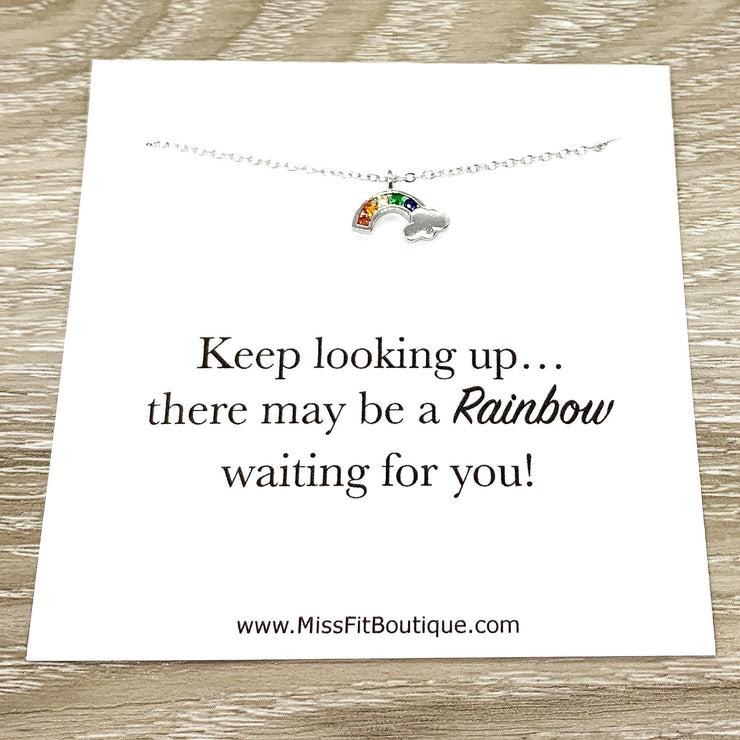 Rainbow of Hope Card, Tiny Rainbow Necklace, Friend Gift, Feeling Down Gift, Motivational Gift, Infertility Support Gift, Cheer Up Gift