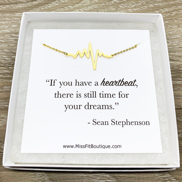 Heartbeat Necklace, Motivational Dream Quote, Meaningful Necklace with Card, Inspirational Gift, Uplifting Jewelry, Simple Reminder Gift