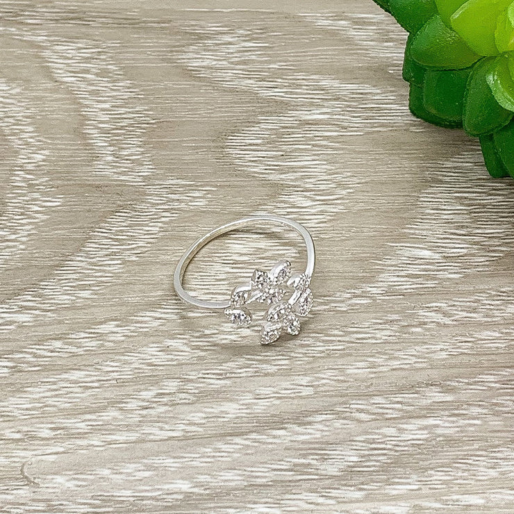Cubic Zirconia Olive Branch Ring, Sterling Silver Jewelry, Promise Ring, Statement Ring, Dainty Ring, Friendship Gift, Gift for Daughter