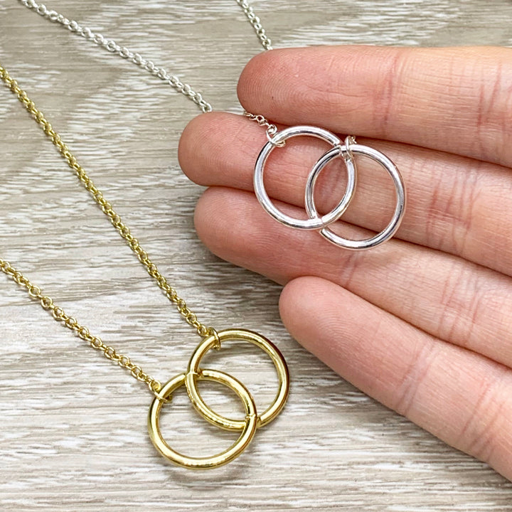 Mother of Two Necklace with Card, Linked Circles Necklace, 2 Circle Pendants, Gift for Mom from Kids, Gift for Mama, Mother Christmas