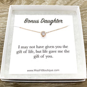 Bonus Daughter Gift, Tiny Round Crystal Necklace, Rose Gold Solitaire Pendant, Unbiological Daughter Gift, Gift for Stepdaughter, Birthday