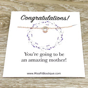 New Baby Gift, Congratulations Card, Tiny Round Crystal Necklace, Rose Gold Solitaire Pendant, New Mama Gift, Amazing Mother, Pregnancy