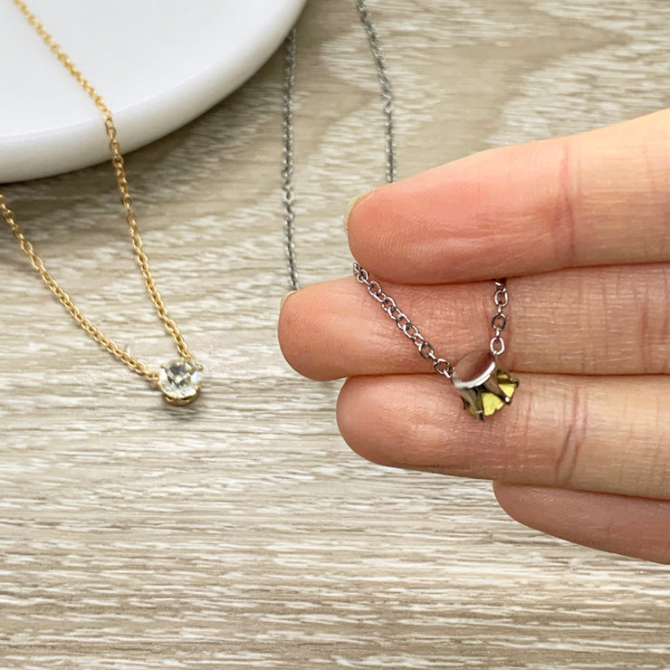 Thank You Gift from Friend, Appreciation Gift, Tiny Crystal Necklace, Solitaire Rhinestone Pendant, Gratitude Gift, True Friend Christmas