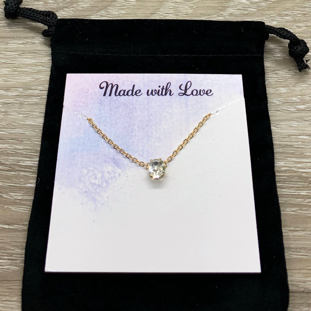 Thank You Gift from Friend, Appreciation Gift, Tiny Crystal Necklace, Solitaire Rhinestone Pendant, Gratitude Gift, True Friend Christmas