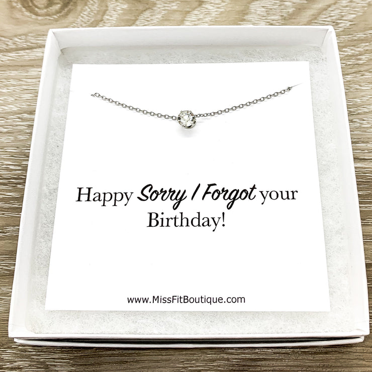 Happy Belated Birthday Gift, Sorry I Forgot Your Birthday, Tiny Crystal Necklace, Solitaire Rhinestone Pendant, Gift from Best Friend