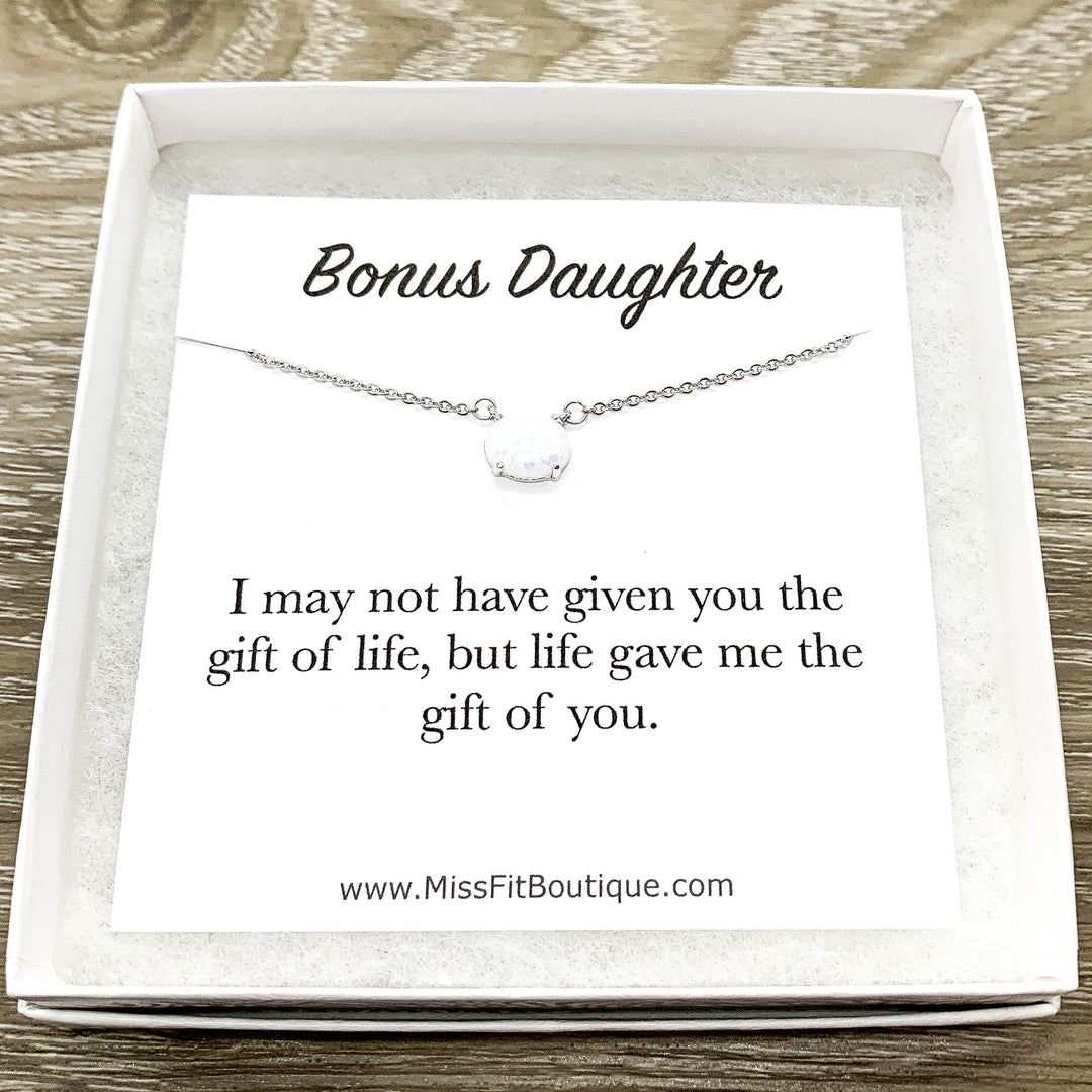Bonus Daughter Gift, Oval Opalite Necklace, Birthstone Pendant, Unbiological Daughter Gift, Gift for Stepdaughter, Birthday Gift for Her