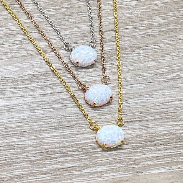 Bonus Mom Gift, Oval Opalite Necklace, Birthstone Pendant, Unbiological Mother Gift, Gift for Stepmother, Other Mother Gift, Birthday Gift