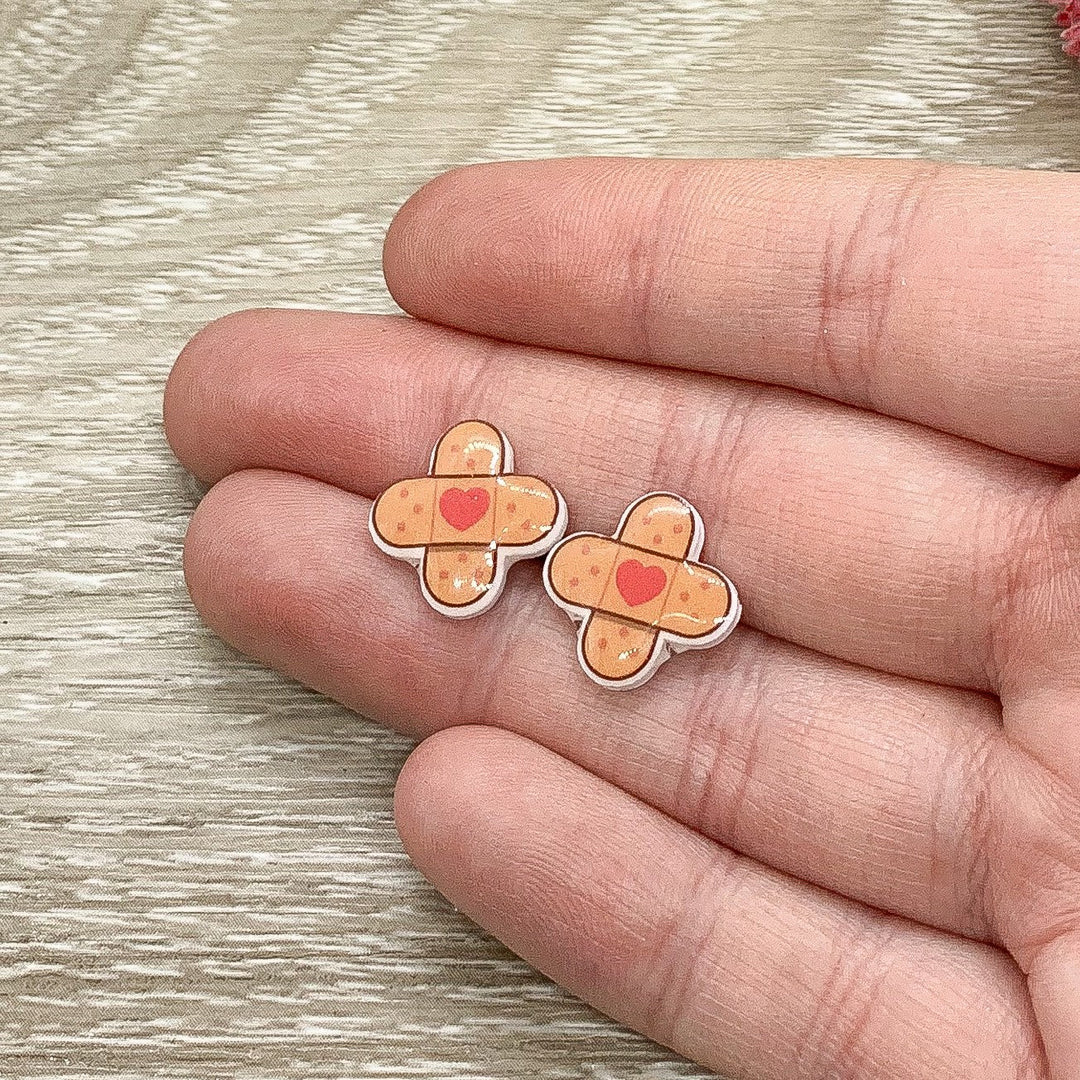 Kawaii Bandage Earrings, Shrink Plastic Stud Earrings, Nursing Jewelry, Cute Bandaid Earrings, Unique Jewelry, Health Care Worker Gifts