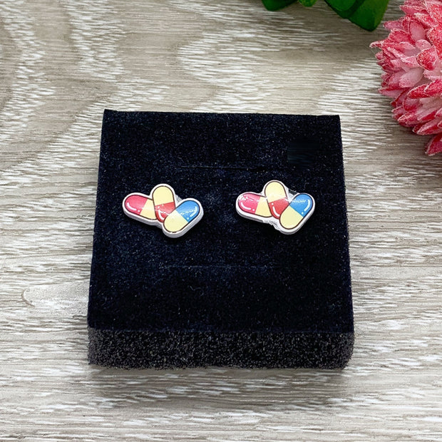 Kawaii Pill Earrings, Shrink Plastic Stud Earrings, Pharmacist Jewelry, Cute RX Prescription Earrings, Unique Jewelry, Health Care Worker