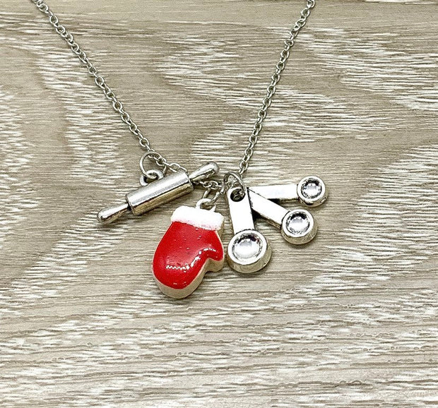 Christmas Baking Necklace, Gift for Grandma, Christmas Sugar Cookie Charms, Baker Necklace, Gift from Granddaughter, Rolling Pin Charm