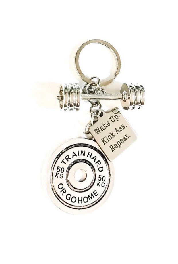 Kick Ass Fitness Gifts, Barbell Charm, Gym Keychain, Workout Keyring, Weight Loss Jewelry, Gifts for Fitness Lovers
