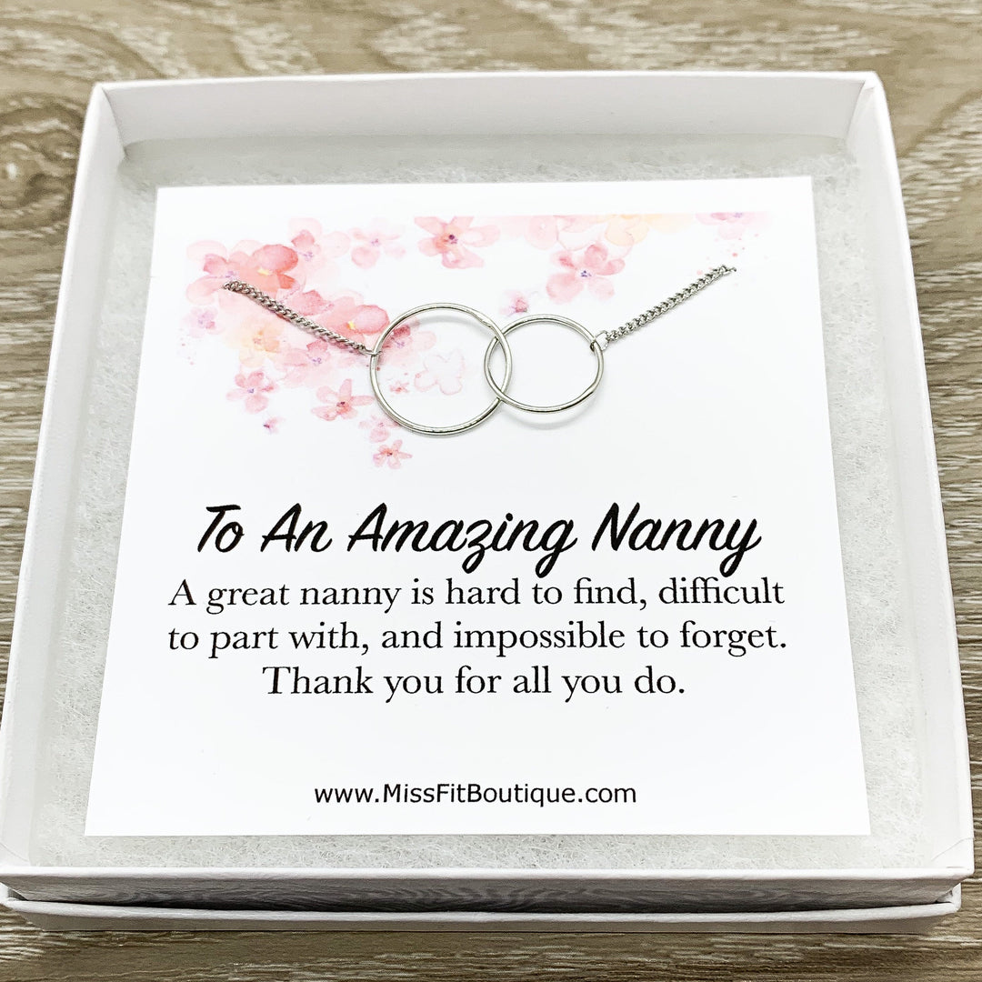 Amazing Nanny Gift, Interlocking Circles Necklace, Circular Pendant, Linked Circles Necklace, Thank You Gift for Nanny, Babysitter Gift